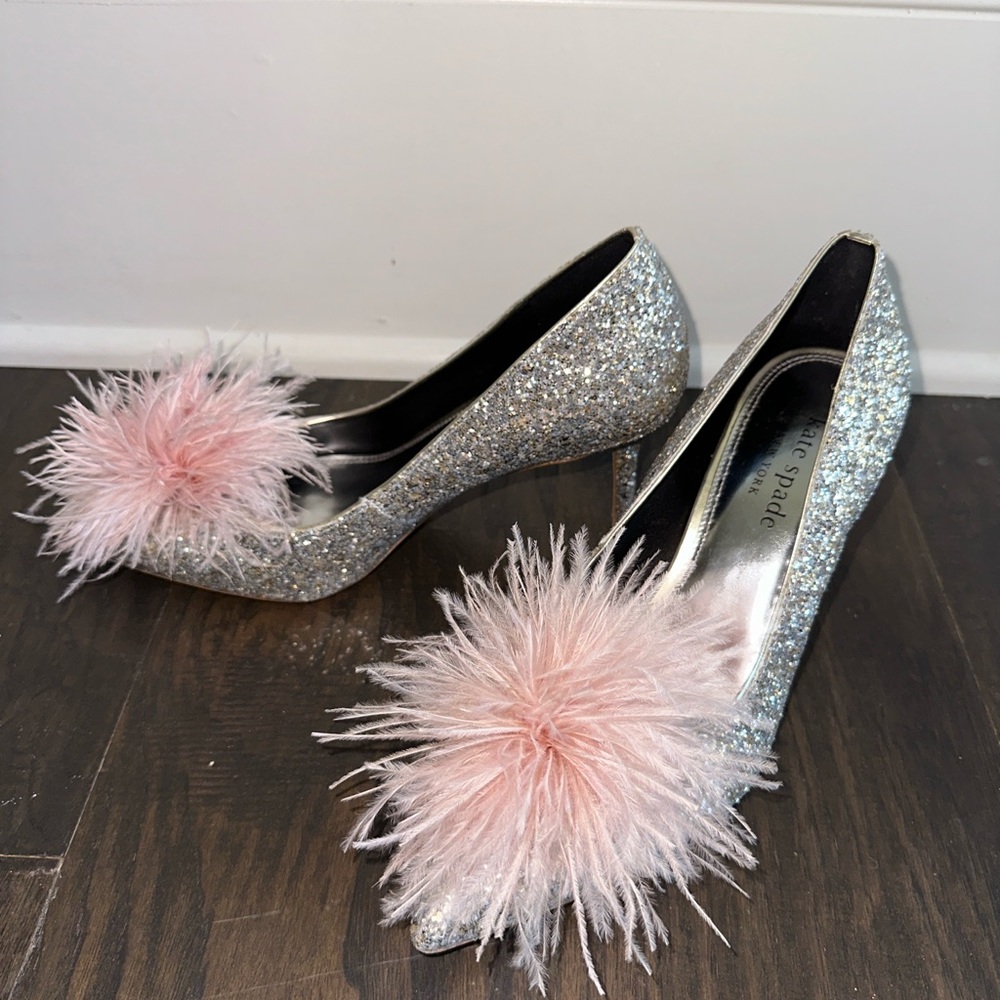 Kate Spade Marabou glitter heels 9 NEW - Picture 4 of 7